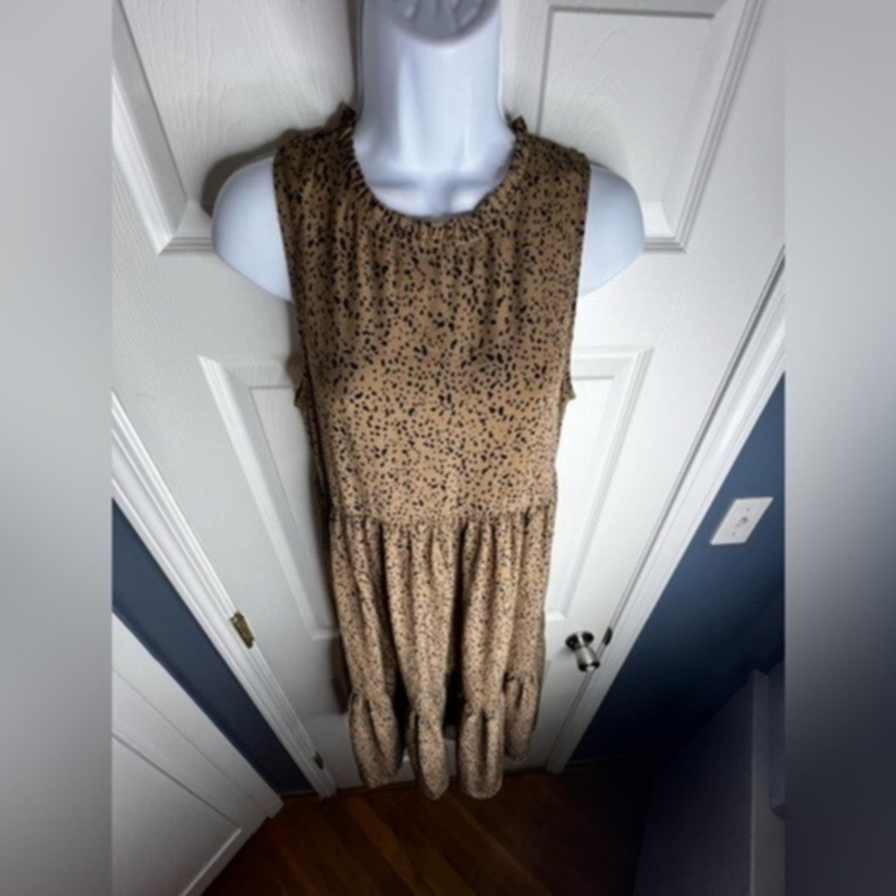 NWT Mittoshop Women’s Small Brown Animal Print Sleeveless Tiered Midi Dress S - Picture 3 of 16